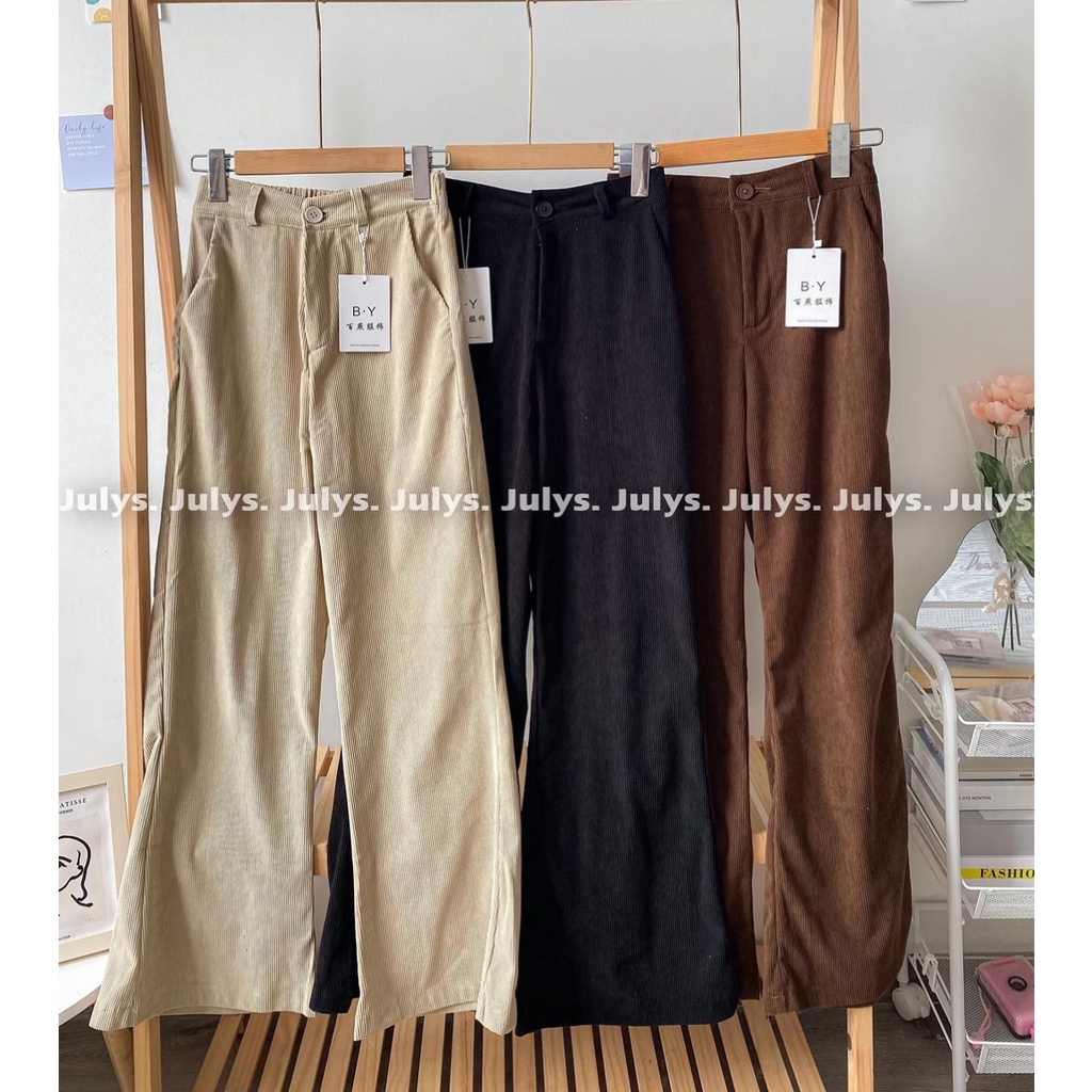 Quần ống loe nữ chất liệu nhung tăm cạp chun trẻ trung cá tính