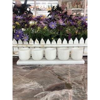 Bộ 5 ly nước thờ cúng đá trắng