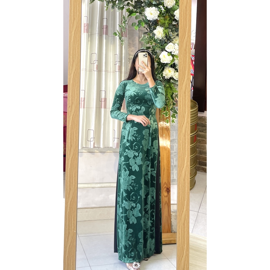 Áo nhung vân hoa - áo dài mẹ bà sui