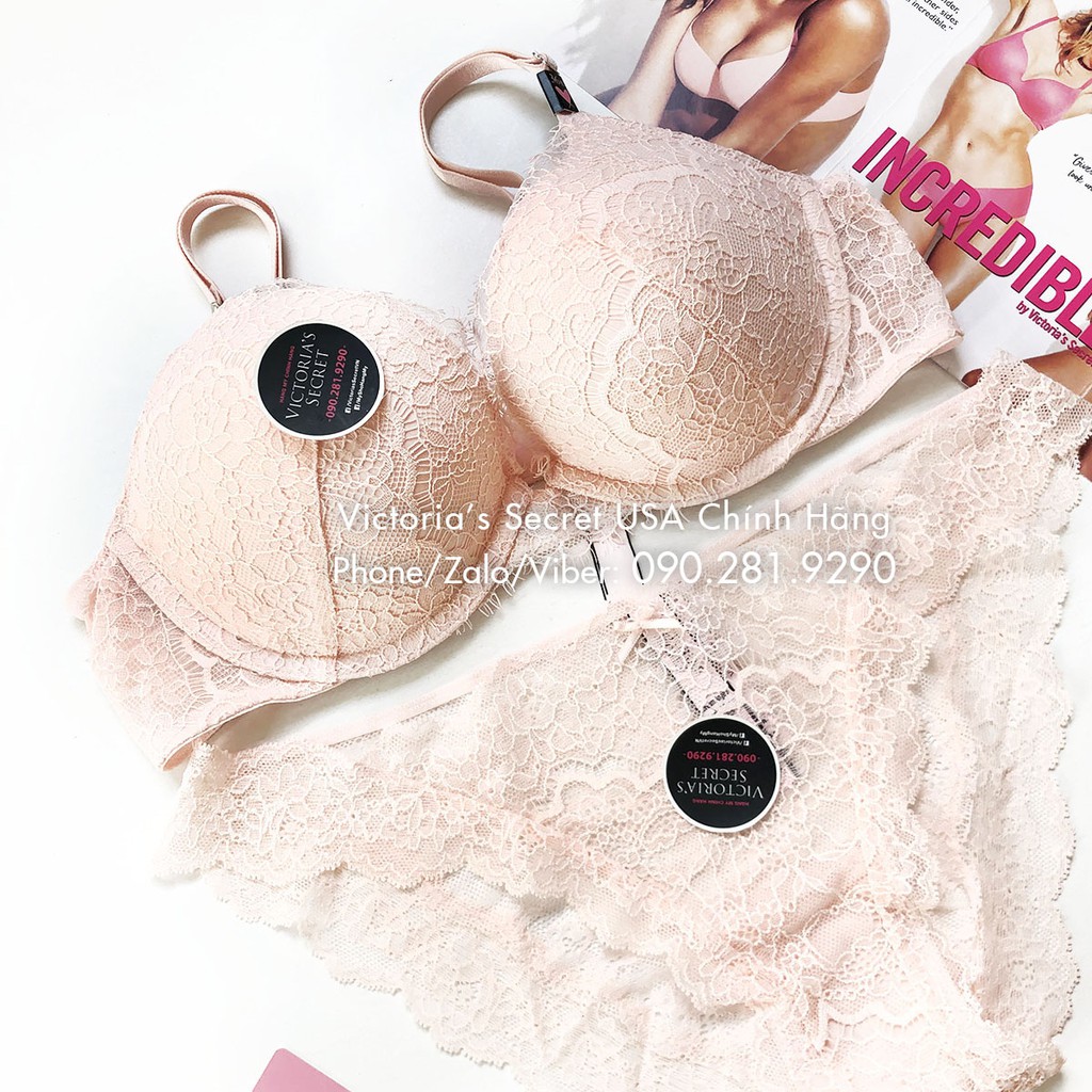 (Hàng Mỹ) 36B/B80 - Áo hồng Lace Pink (81) Dream Angels, nâng ngực, phối ren, lưới cá tính - Victoria's Secret