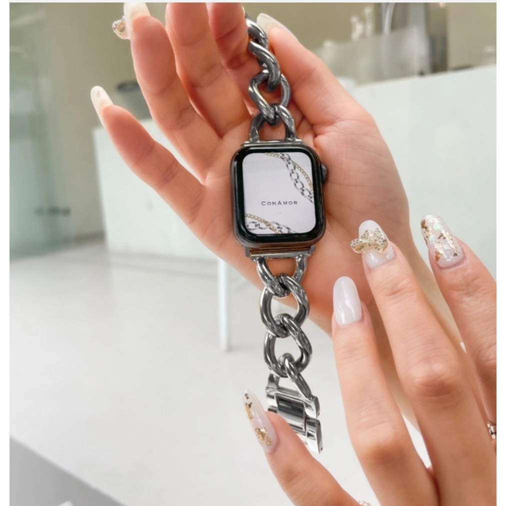 Dây đeo đồng hồ nữ kim loại Denim Chain cho Apple iwatch 7 6 SE 5 4 3 2 1 Dây đồng hồ 41mm 45mm44mm 40mm 42mm 38mm Cá tính thời trang