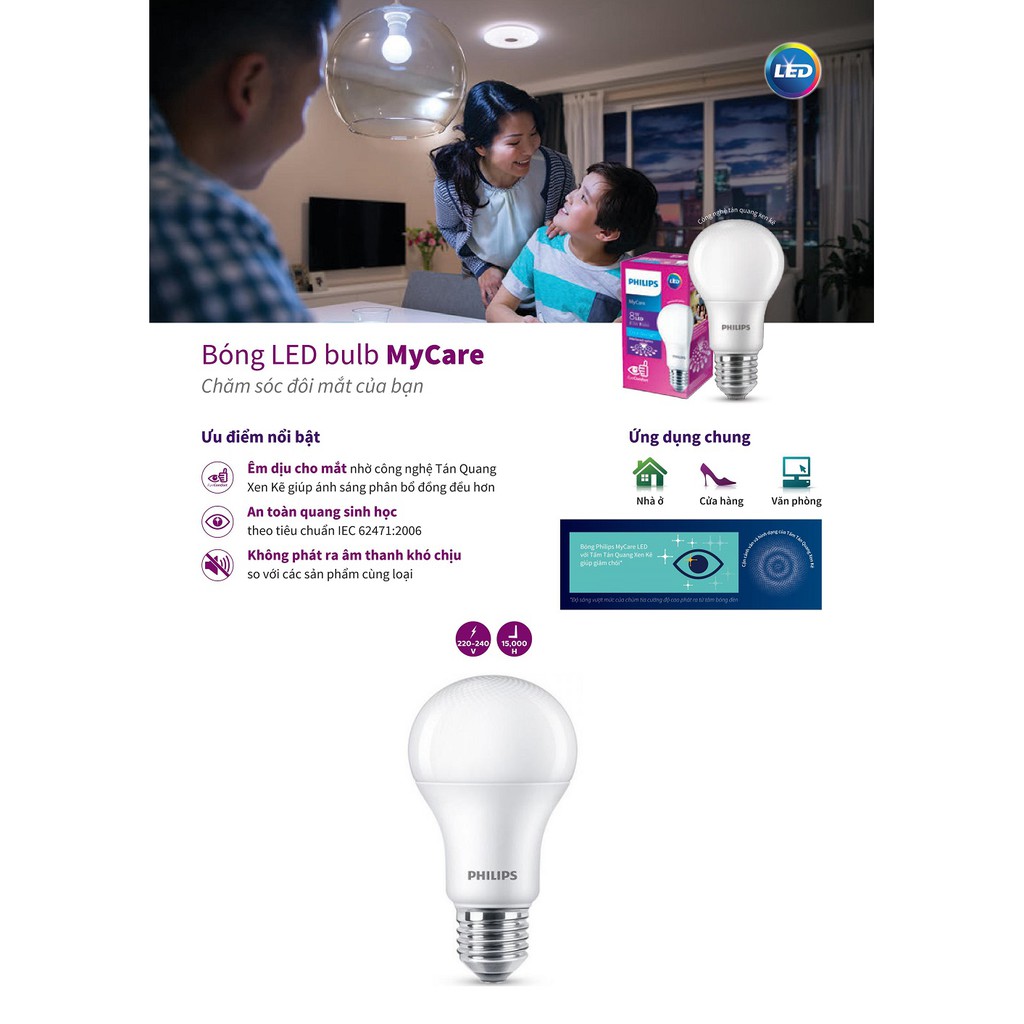 BÓNG ĐÈN PHILIPS LEDBULB MyCare 4W & 6W & 8W & 10W & 12W E27 A60 ( TIẾT KIỆM ĐIỆN - ÁNH SÁNG TRẮNG & VÀNG )