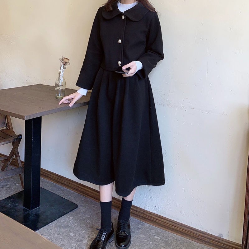 Bộ Áo Khoác Dáng Ngắn + Chân Váy Eo Cao Dáng Dài Qua Gối Trẻ Trung Phong Cách Hàn Quốc