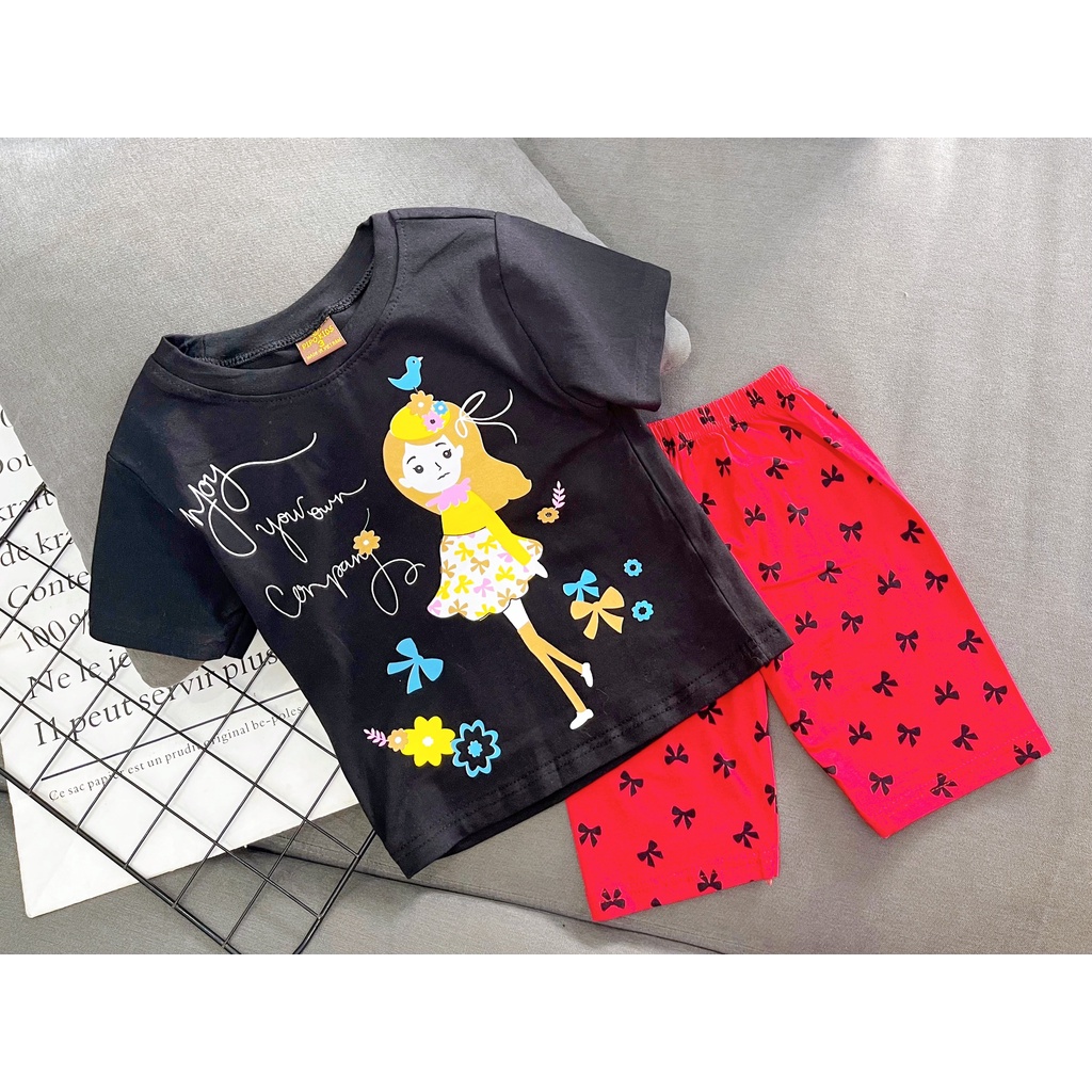 [09-22kg] Bộ lửng cotton 4c chính phẩm mịn mát cho bé Gái thấm hút mồ hôi, cho bé thoải mái vận động