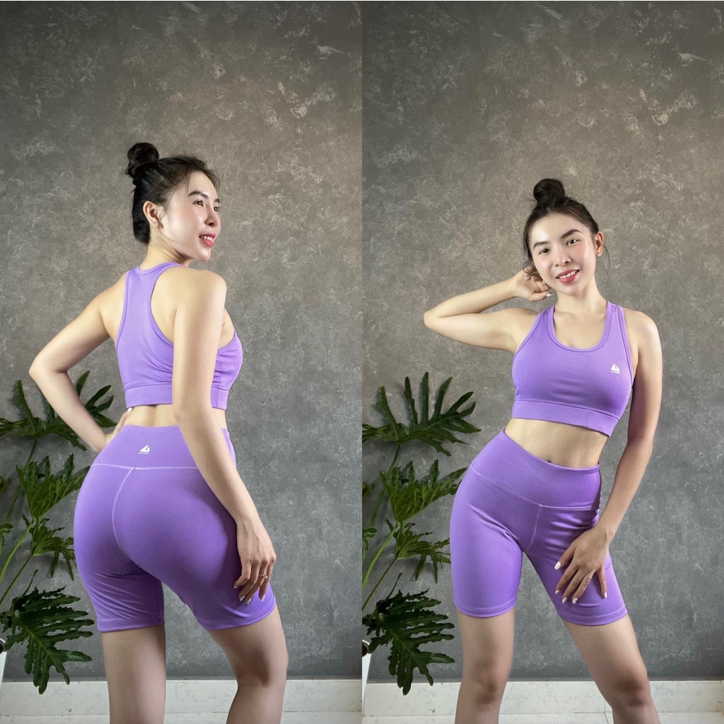 Bộ đồ tập gym yoga aerobic thể thao nữ áo bra kèm mút và quần đùi ngố chất liệu thun poly co dãn 4 chiều BINSPORTS BL028