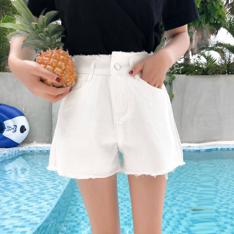 Quần short denim nữ mùa hè 2021 phiên bản Hàn Quốc mới với eo cao và gầy, sinh viên mặc quần ống rộng, hở hang