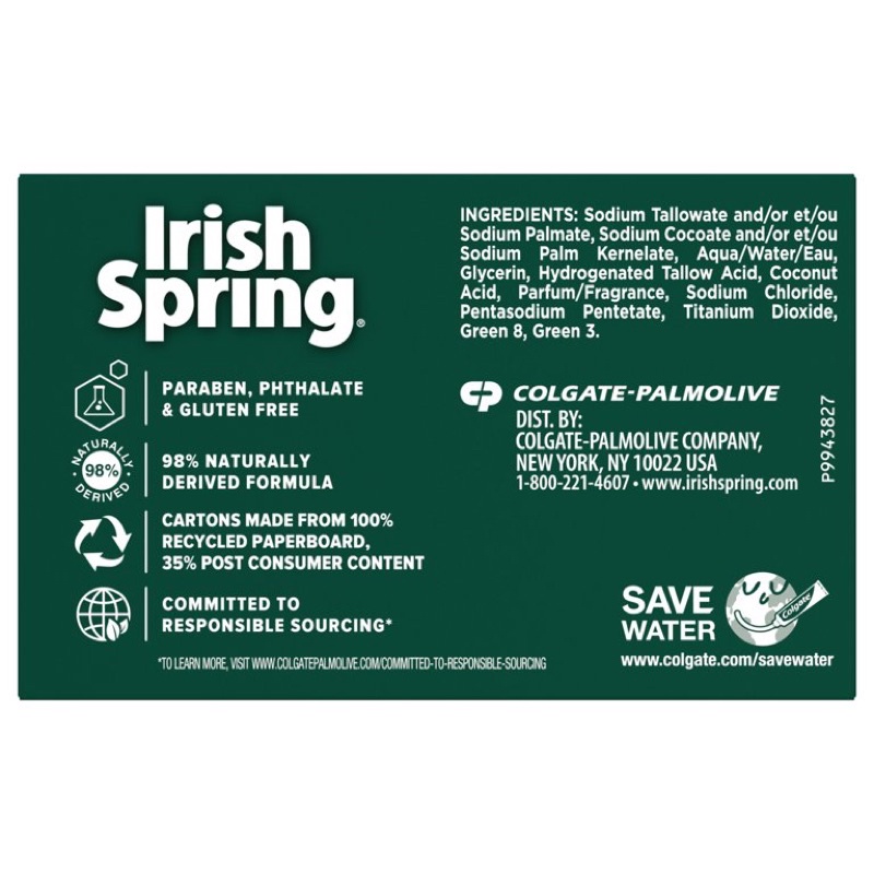 Xà bông thơm IRISH SPRING Orginal Clean Soap cục 127g , 113g , 104.8g diệt khuẩn, khử mùi