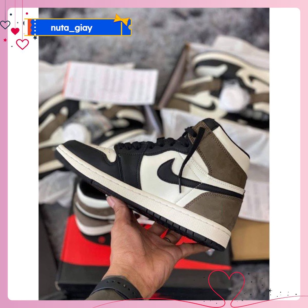 Giày Sneaker Jor==dan 1 Nâu Đen Cao Cổ, Giày JD1 Gót Nâu Cao Cổ Nam Nữ mới nhất
