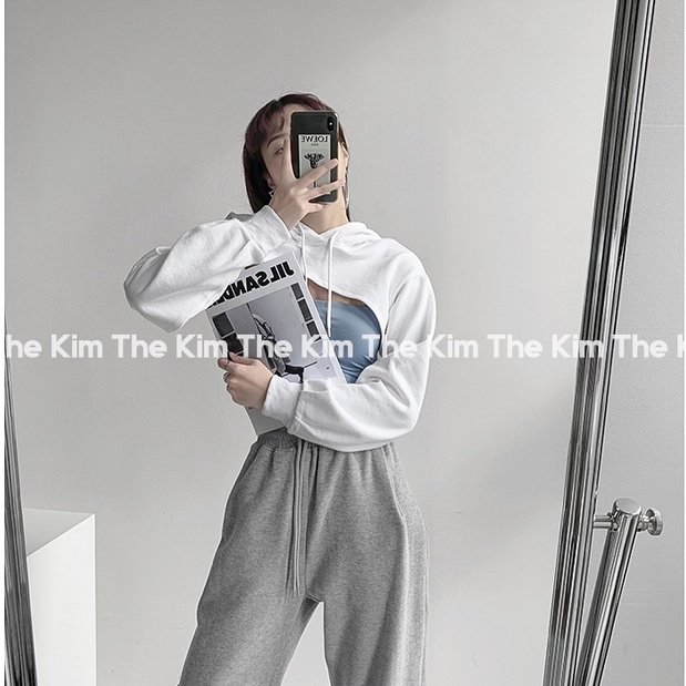 Áo nỉ có mũ dáng ngắn trên ngực ( Chỉ gồm áo ngoài, không kèm áo 2 dây ) , hoodie nỉ dài tay sexy ulzzang AN117 | BigBuy360 - bigbuy360.vn