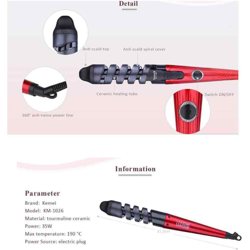 Máy Uốn Xoắn Tóc Ceramic Kemei KM-1026