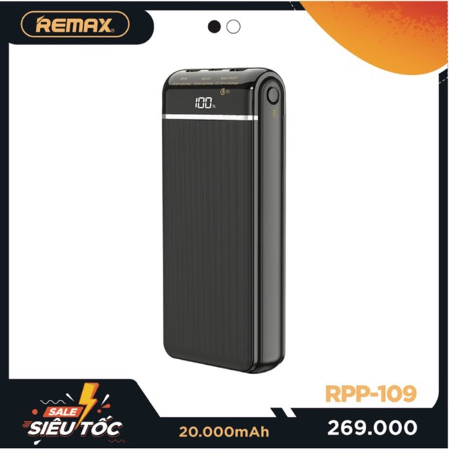 Sạc dự phòng Remax 20000mah hỗ trợ sạc nhanh Rpp-109 Lõi Polymer 2 Cổng Sạc Vào, 2 Cổng Sạc Ra mẫu hot còn rất ít