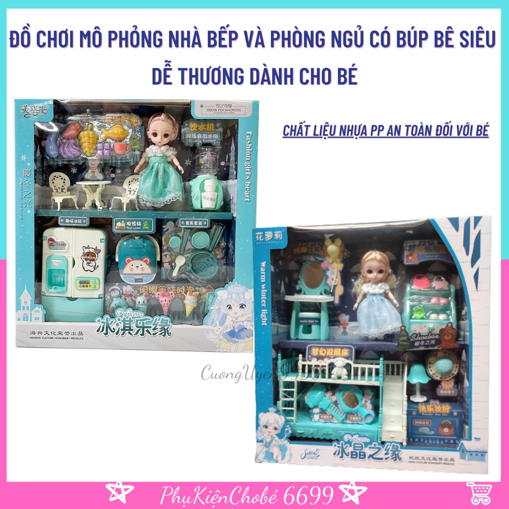 Đồ chơi mô phỏng nhà bếp và phòng ngủ có búp bê siêu dễ thương dành cho bé