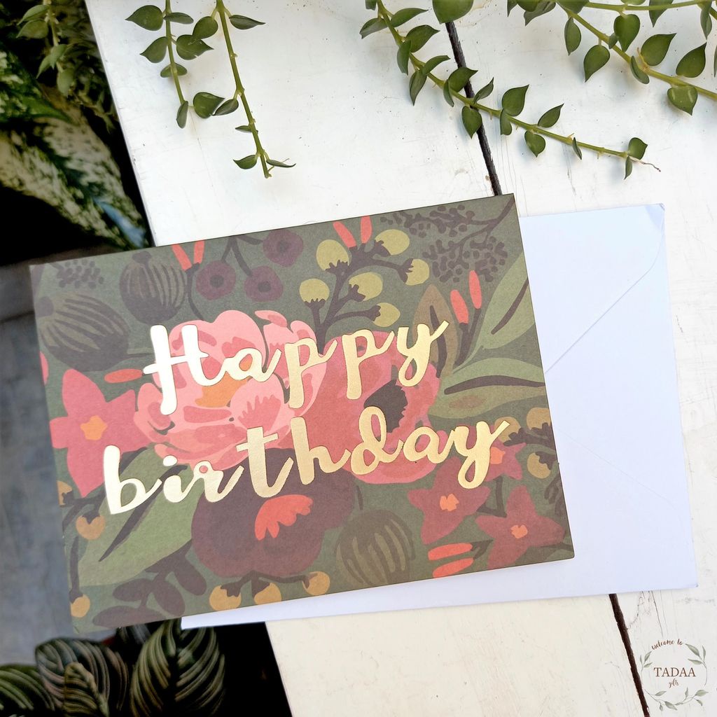 Thiệp mừng sinh nhật hoa lá Happy birthday, thư chúc mừng màu sắc vintage