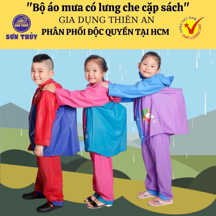 Bộ áo mưa trẻ em có lưng che cặp sách và không che cặp sách - Sản phẩm cao cấp chính hãng từ công