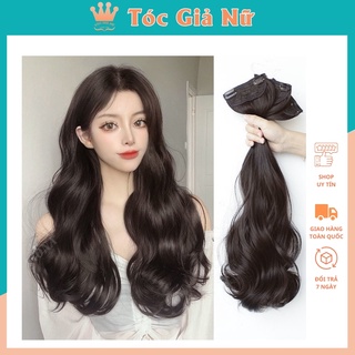 Tóc giả nữ màu đen , Tóc kẹp phím phồng xoăn dài combo 3 dải