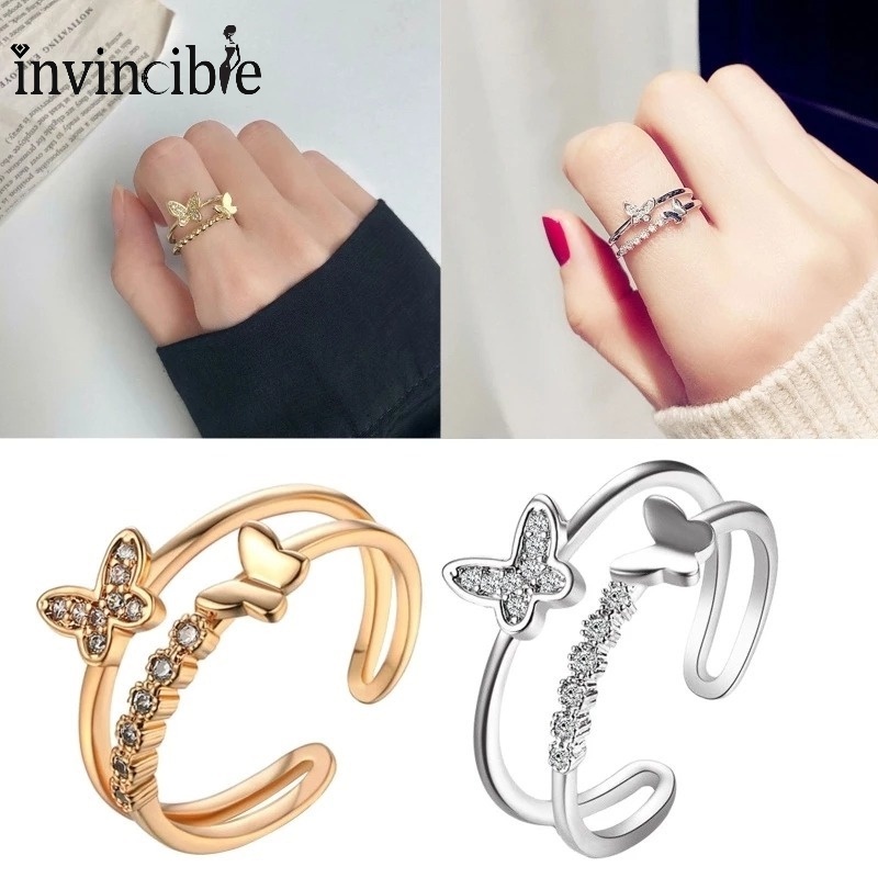 Nhẫn Hai Lớp Hình Bướm Đính Đá Thời Trang Cho Nữ