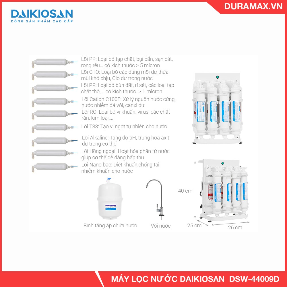 [CHÍNH HÃNG] Máy lọc nước Daikiosan đặt gầm DSW44009D 9 cấp
