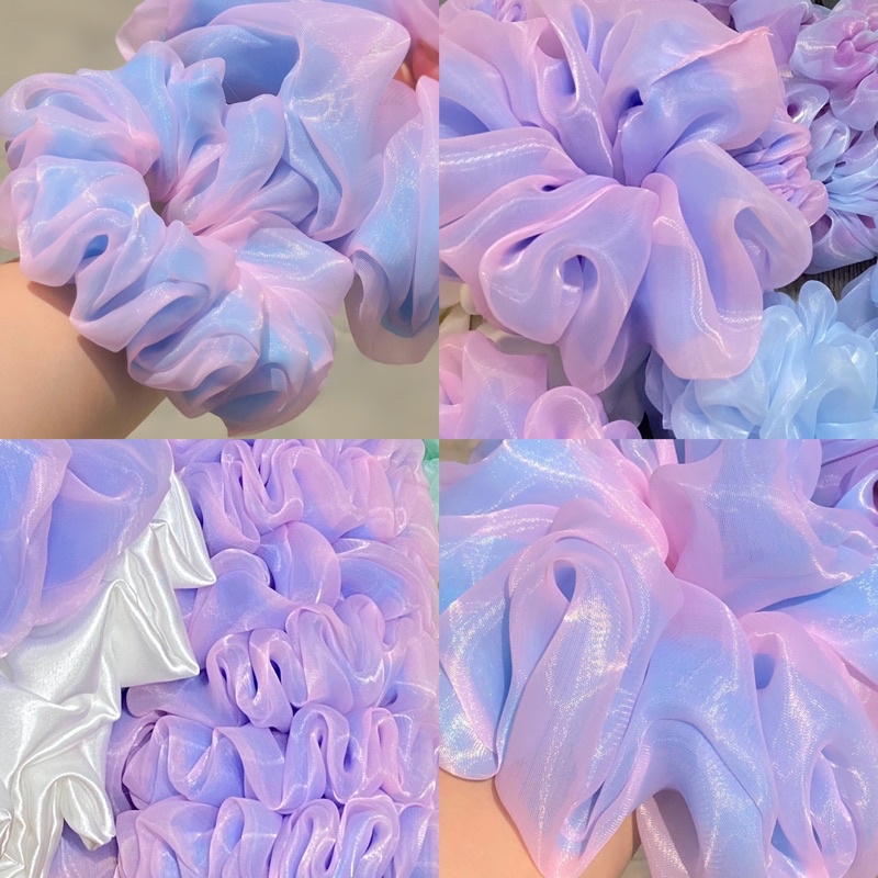 Đồ buộc tóc scrunchies voan phồng 2 lớp màu Bubblegum | Kẹo Ngọt