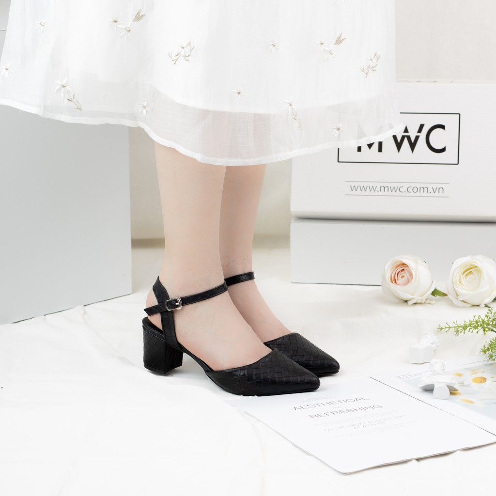 Giày Cao Gót Nữ MWC Mũi Nhọn Gót Vuông 5cm Họa Tiết Caro NUCG-3980