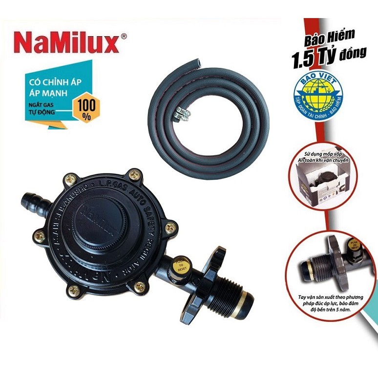 BỘ VAN ĐIỀU ÁP NGẮT GAS TỰ ĐỘNG NAMILUX NA-345S-VN BẢO VỆ AN TOÀN + 1,5 MÉT DÂY DẪN GAS NAMILUX + 2 CỔ DÊ