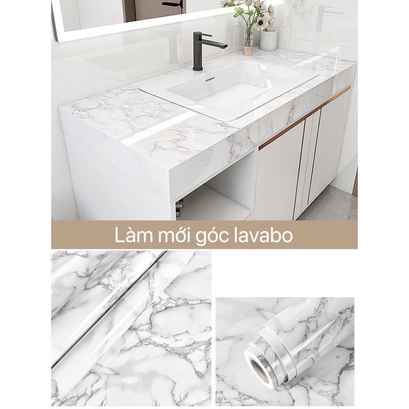 Decal dán bếp giả vân đá chống dầu mỡ tráng nhôm, giấy dán tường bàn học 3D chịu nhiệt, chống nước dễ dàng lau chùi