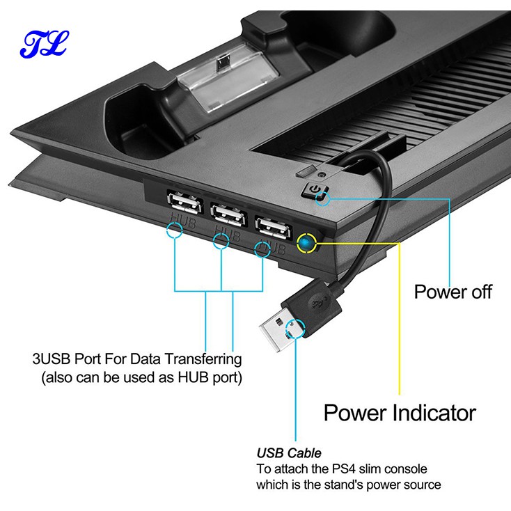 Đế tản nhiệt PS4 Slim, Pro, Quạt làm mát PS4, 3 cổng usb, 2 quạt làm mát cao cấp