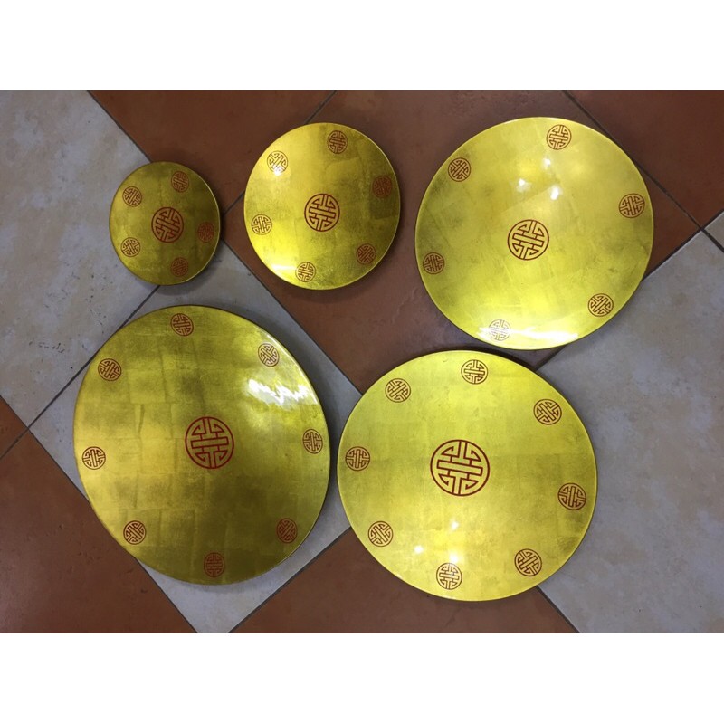 Bộ 5c đĩa bầy hoa quả làm bằng gỗ sơn mài in chữ Thọ ( 15,20,25,30,35cm )bán lẻ