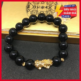 Vòng tay tỳ hưu đá mã não cao cấp charm tỳ hưu vàng