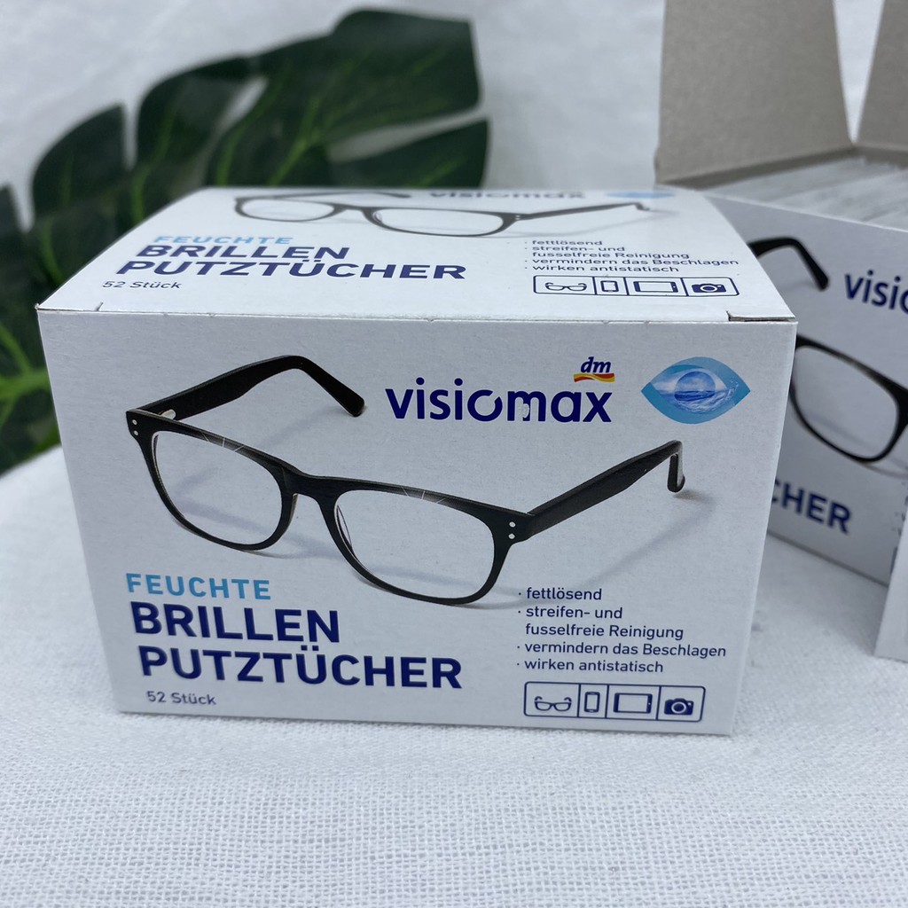 Khăn lau kính Visiomax Đức hộp 52 tờ khăn giấy lau kính , lau sạch vân tay, bụi bẩn bảo vệ mắt kính