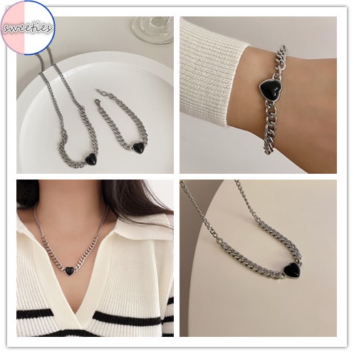 Vòng tay/ Vòng cổ mặt trái tim đen phong cách punk hip hop thời trang cho nữ