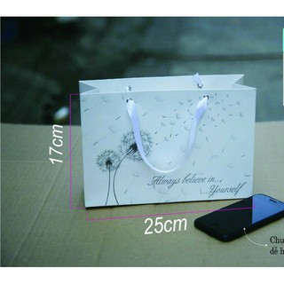[Combo 50] Túi Giấy JG Trắng In Hoa Bồ Công Anh Đựng Quà Đựng Quần Áo Size 17x25x9cm
