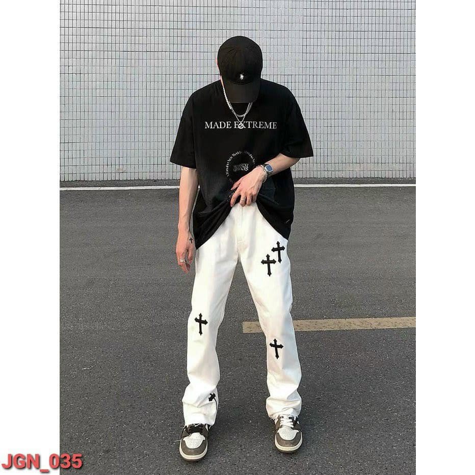 Quần nam nữ unisex họa tiết chữ thập giá siêu chất - quần ống rộng nam hàn quốc