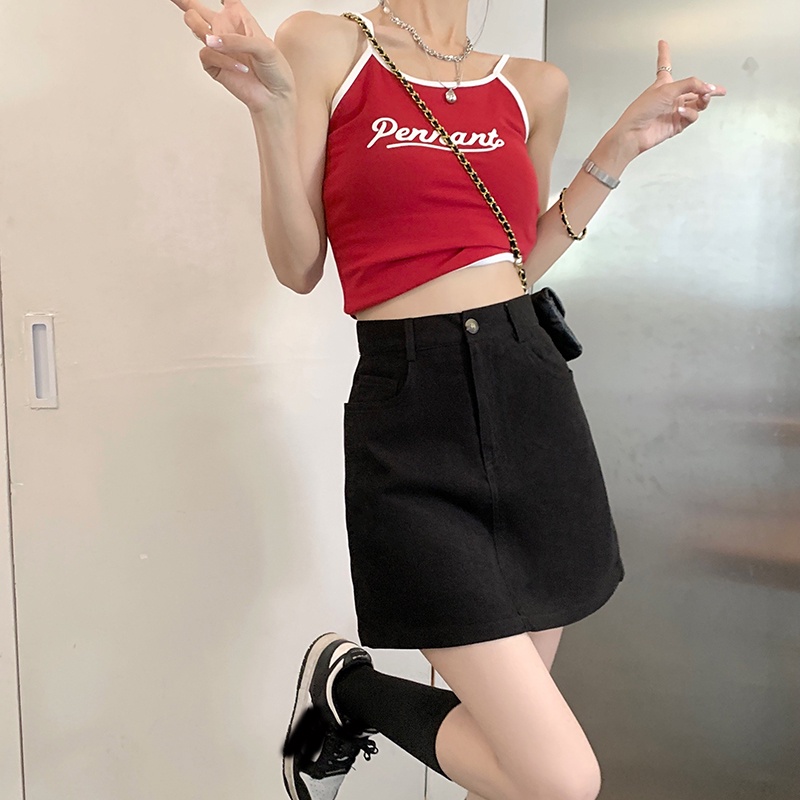 Chân váy jean dáng chữ A IELGY màu trơn thời trang trẻ trung cho nữ