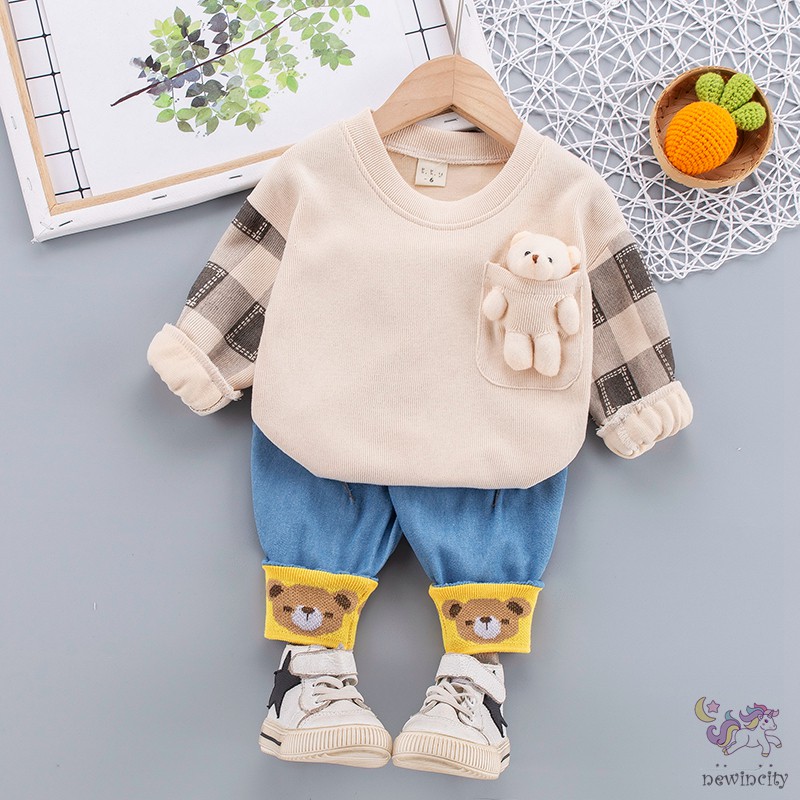 Bộ áo thun chú gấu + quần dễ thương cho bé