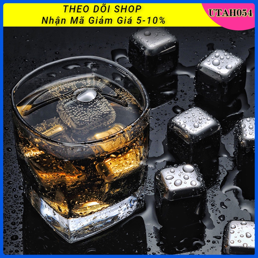 Hàng Sẵn Đá viên inox Đá khối bằng thép không gỉ 304 có thể tái sử với Hộp Đồ dùng cho Bar【Utah054】