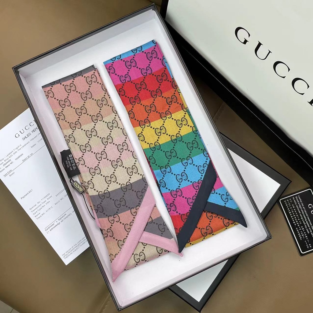 Khăn Quàng Cổ / Khăn Quàng Cổ / Túi Xách Tay Bằng Lụa In Chữ GG Phối Ruy Băng Dài Thời Trang Cho Nữ