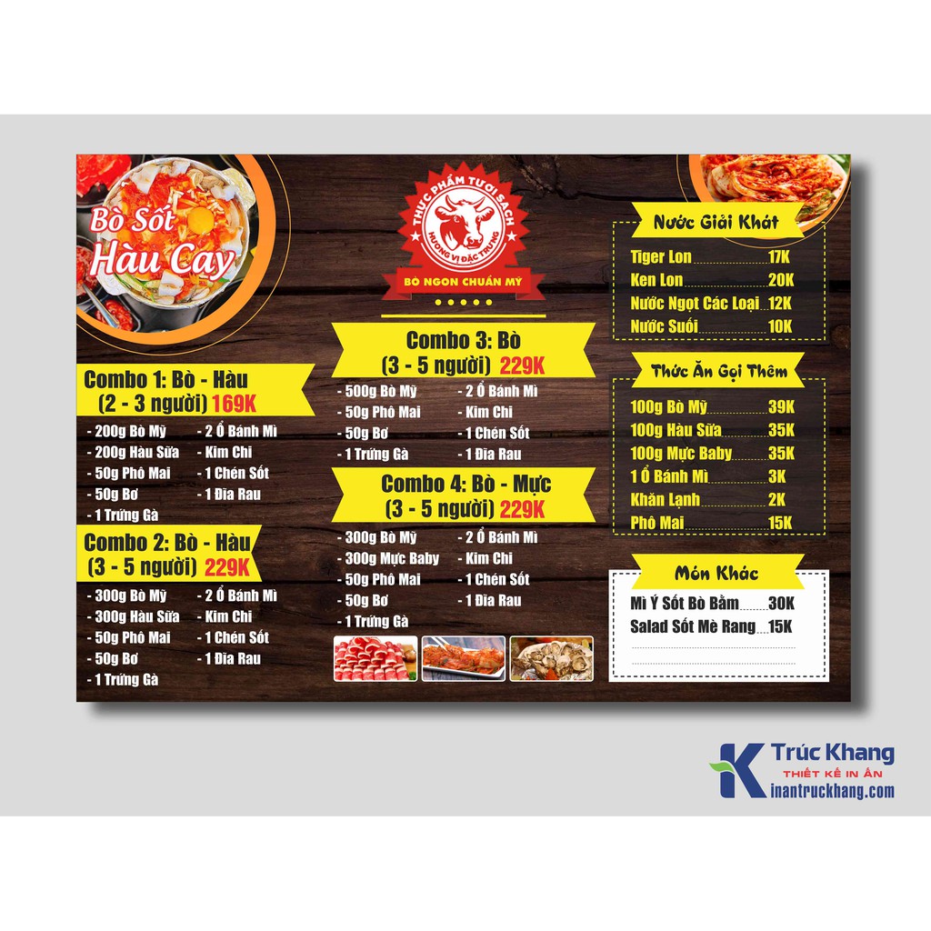 In Menu Giá Rẻ. Miễn Phí Thiết Kế