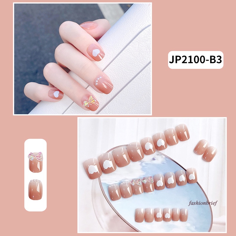 [Hàng mới về] Set 24 móng tay giả họa tiết màu dâu tây xinh xắn dành cho nữ