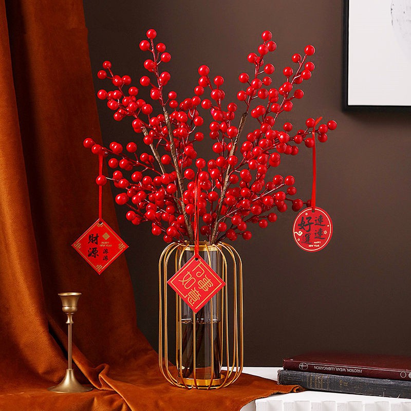 Bình hoa đào đông đỏ tài lộc Hoa giả decor Lọ hoa để bàn trang trí phòng khách ngày tết