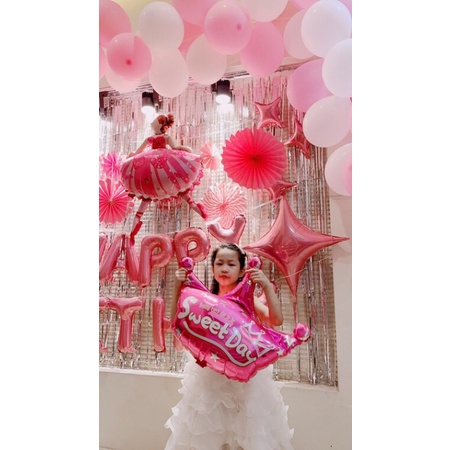 Tổng hợp các set trang trí sinh nhật cho bé gái màu hồng hình Công chúa Bale, Mèo Kitty siêu xinh
