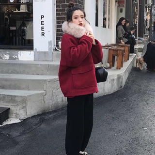 [ Follow giảm 20K ] Áo khoác lông cừu cổ lông sang chảnh