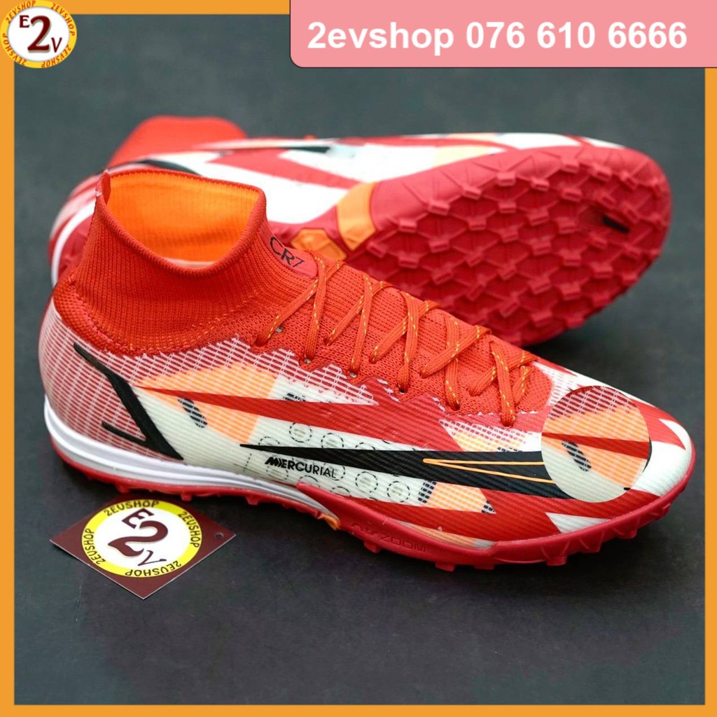Giày đá bóng nam cỏ nhân tạo 𝗠𝗲𝗿𝗰𝘂𝗿𝗶𝗮𝗹 𝟵 𝗘𝗹𝗶𝘁𝗲 Trắng Đỏ cao cổ phong cách, giày đá banh thể thao hot trendy - 2EVSHOP