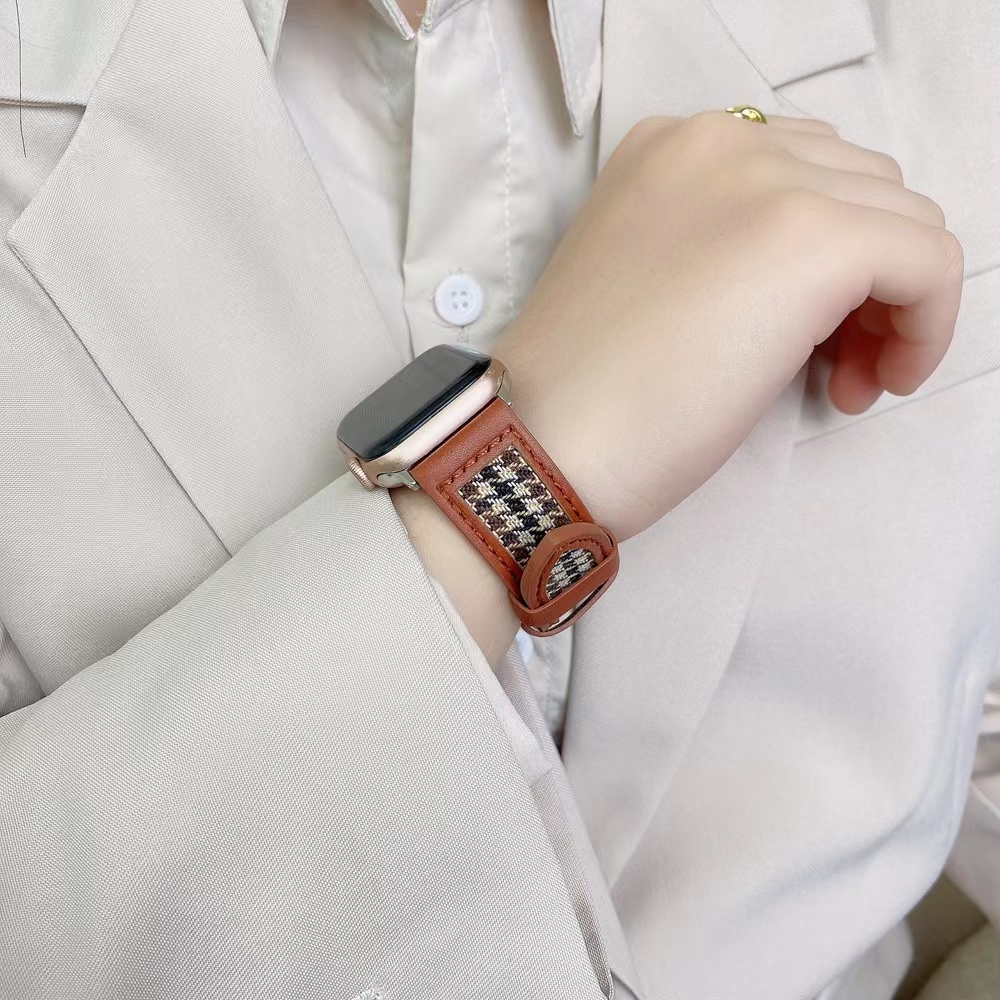 Dây Đeo Vải Canvas Phối Da Cho Đồng Hồ Thông Minh Apple Watch serie 7 6 SE 5 4 3 iwatch 41mm 45mm 40mm 42mm 38 44mm