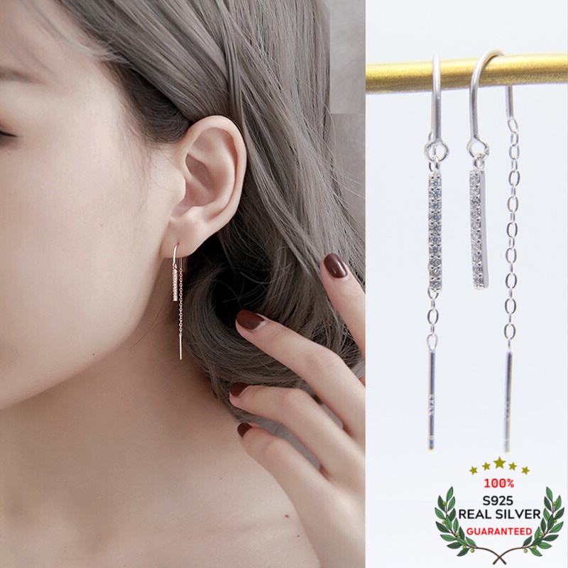 Bông Tai Bạc S925 Bling Bar Dạng Thanh Sợi Thả Dễ Thương | Khuyên Tai Nữ Trang Sức Bạc Thời Trang