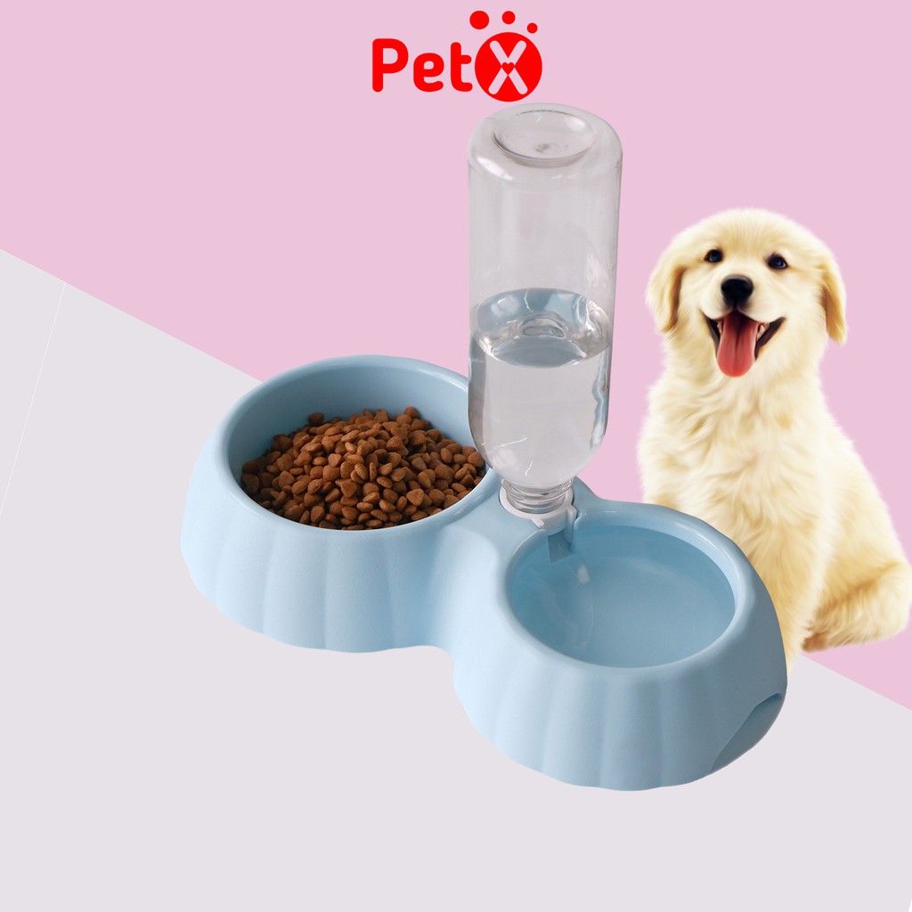 Bát cho chó mèo đôi có kèm bình nước tự động