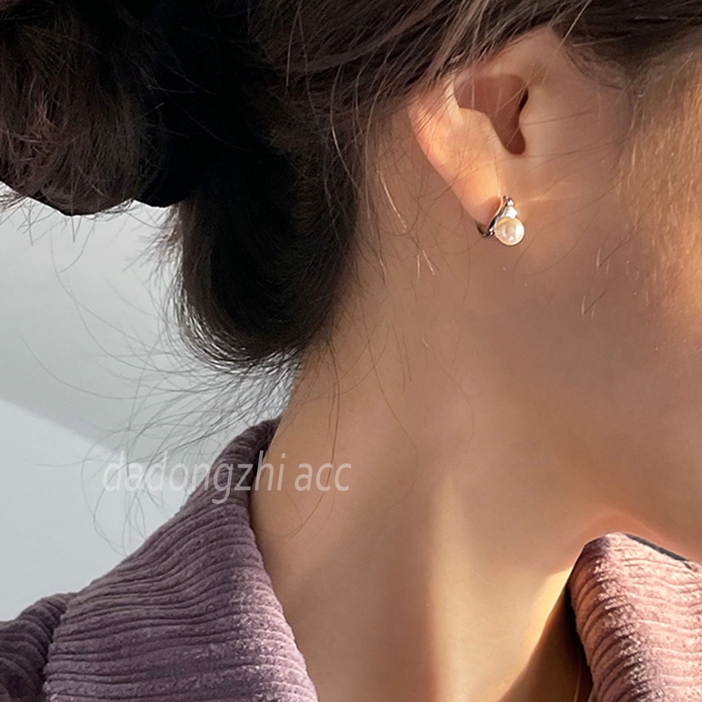 Bông Tai Mạ Bạc 925 Đính Hạt Ngọc Trai Đơn Giản Thời Trang Cao Cấp