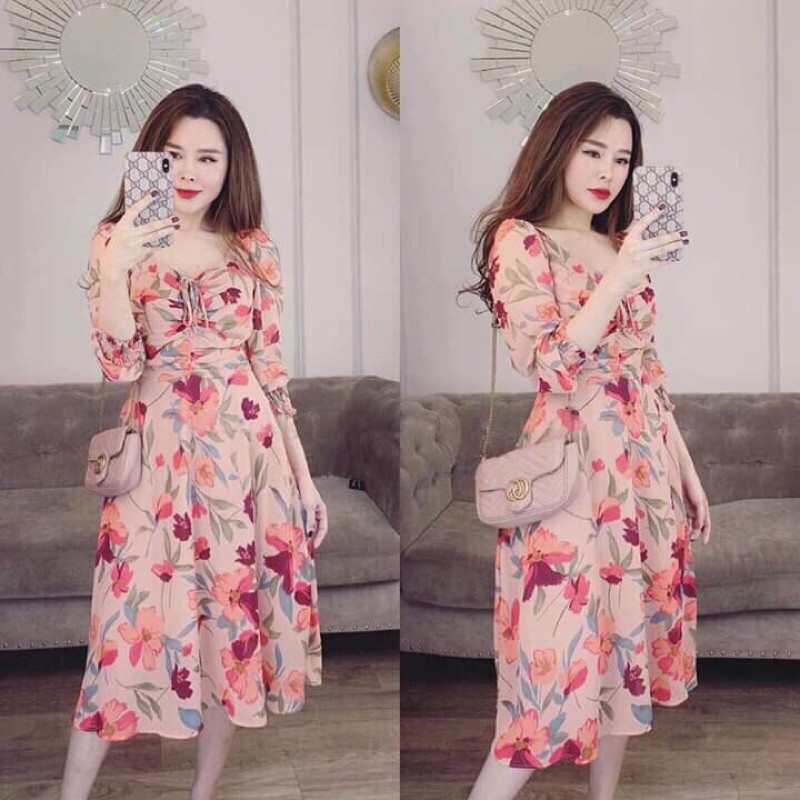 Đầm voan hoa rút dây ngực xinh quá nè