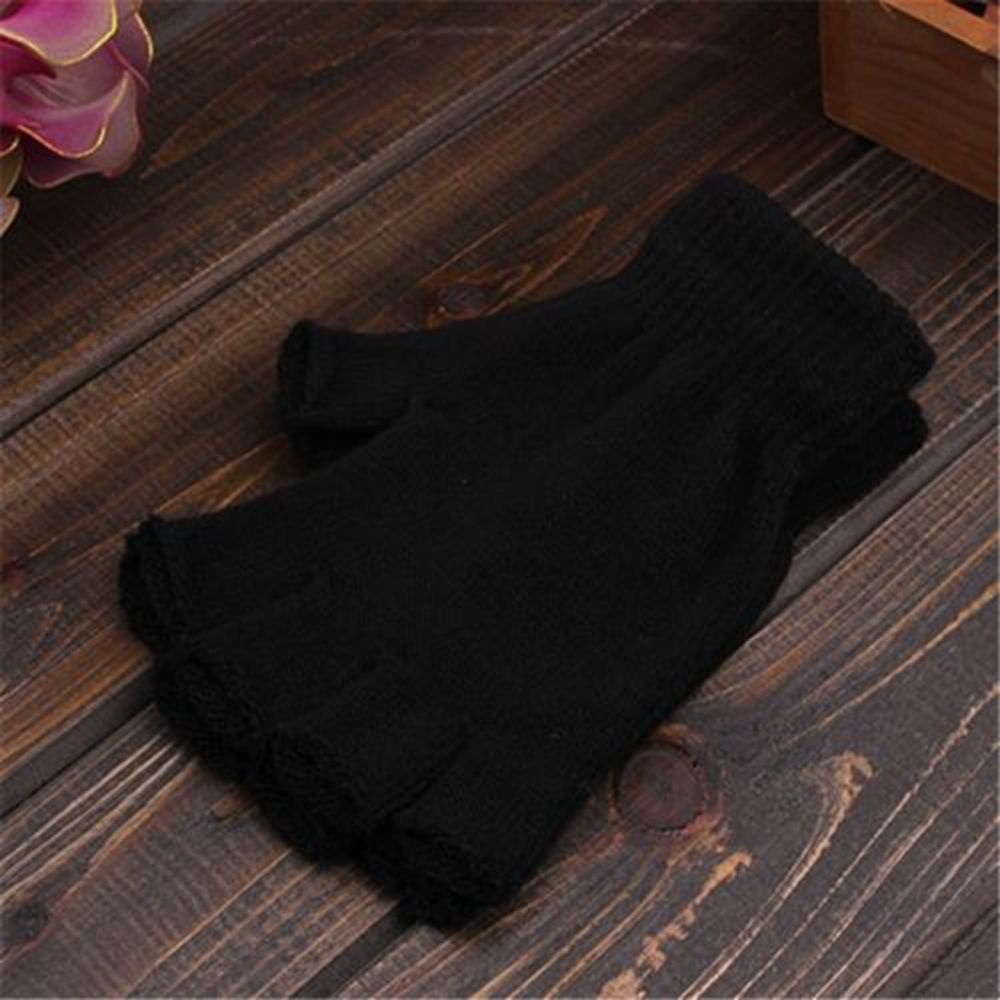 Đôi găng tay dệt kim hở ngón giữ ấm thiết kế co giãn thời trang mùa đông cho nam và nữ