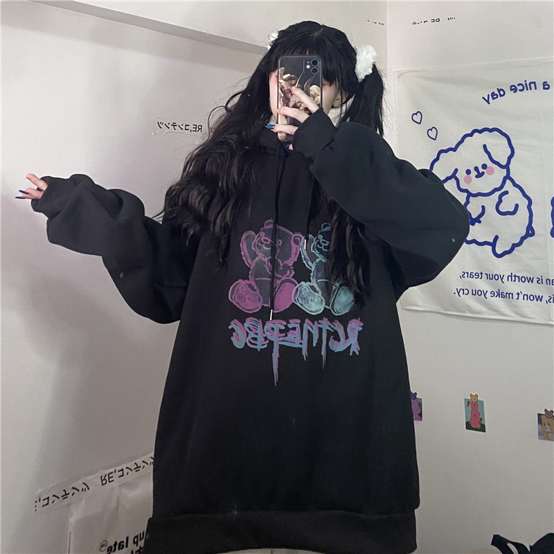 Áo hoodie Unisex MADELA, Áo nỉ form rộng in Hình Gấu