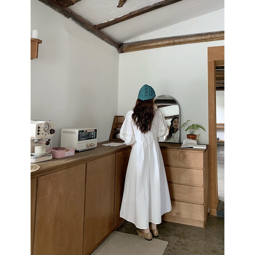 Đầm Ren Lưng Cao Ngắn Tay Thời Trang Đơn Giản 49530